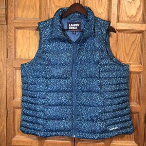 Lands’ End Goose Down Puffer Vest Women’s XL Blue Teal Warm Quilted Full Zip